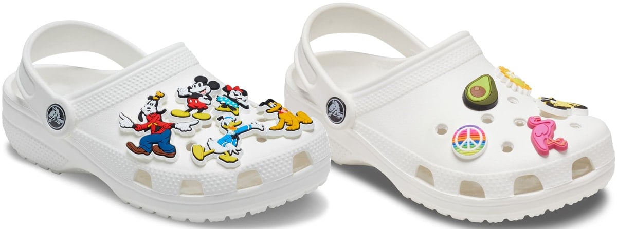 You can put your own personal touch on your Crocs with Jibbitz, the tiny charms that you can attach into the shoes' holes for decoration