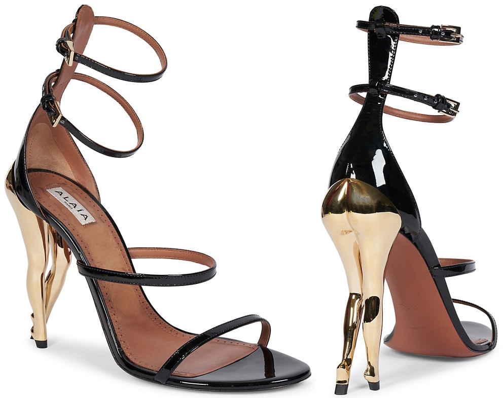 Inspired by the elegance and precision of Parisian cabaret performers, Alaïa’s sculptural Cabaret sandals reimagine the stiletto heel as a glossy, gold-toned work of art