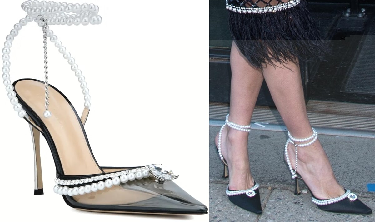 Nicky Hilton Rothschild showed off her feet in Diamond of Elizabeth pumps by MACH MACH featuring a stunning jewel at the translucent vamp, giving off a silver-screen icon vibe