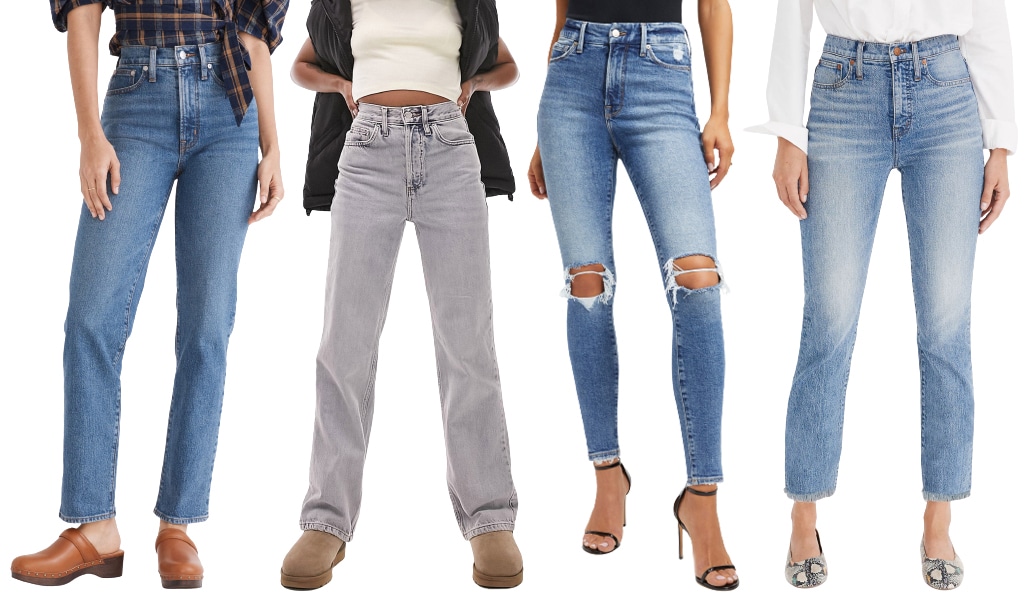 High-waisted jeans are universally flattering, with a waistband that creates an hourglass figure by highlighting the smallest part of the waist