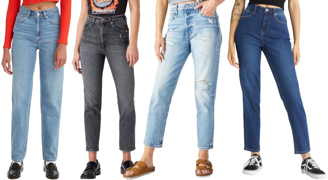 Mom jeans offer a retro vibe with their mid-rise silhouette and slimmer legs, making them a modern must-have