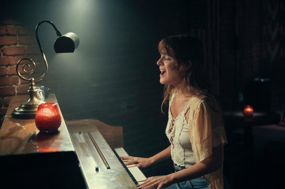 Riley Keough as Daisy Jones in the upcoming streaming television miniseries Daisy Jones The Six