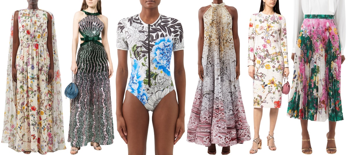 Mary Katrantzou offers mid-tier luxury fashion with dresses priced between $900 and $3,500, celebrated for their vibrant prints and meticulous craftsmanship