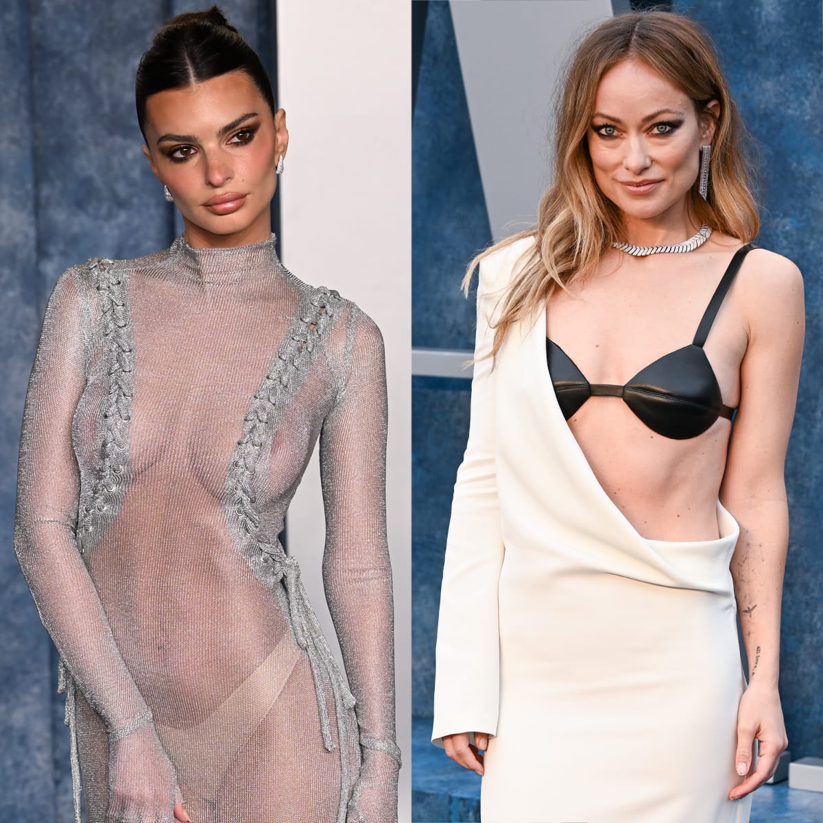 Emily Ratajkowski and Olivia Wilde embraced daring, lingerie-inspired glamour at the 2023 Vanity Fair Oscars after-party, each making a bold statement in sheer, sculptural gowns that spotlighted the season’s fascination with exposed silhouettes and high-fashion confidence