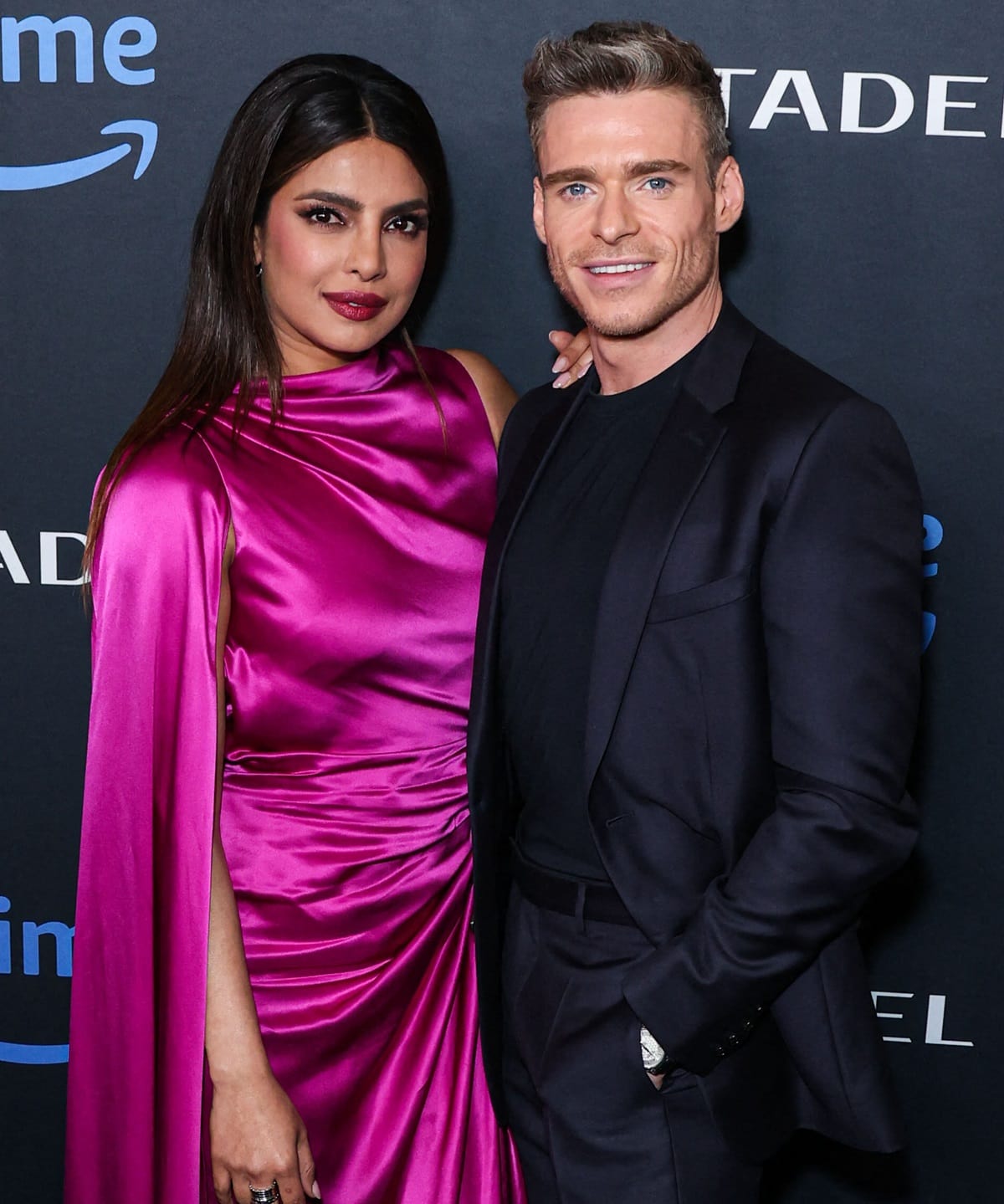 Priyanka Chopra Jonas and Richard Madden made a stunning pair at Citadel's Los Angeles premiere, with Priyanka's glamorous high-heeled silver bedazzled sandals elevating her 5ft 6 inches (167.6 cm) frame to stand tall alongside Richard's towering height of 5ft 9 ¼ inches (175.9 cm)