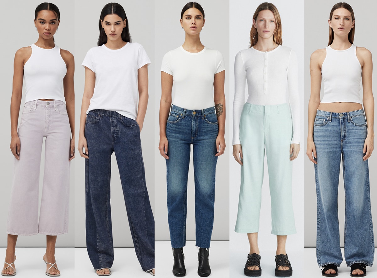 Models showcase Rag Bone’s signature denim fits—from wide-leg crops to classic skinnies—highlighting the brand’s blend of British precision and downtown New York cool