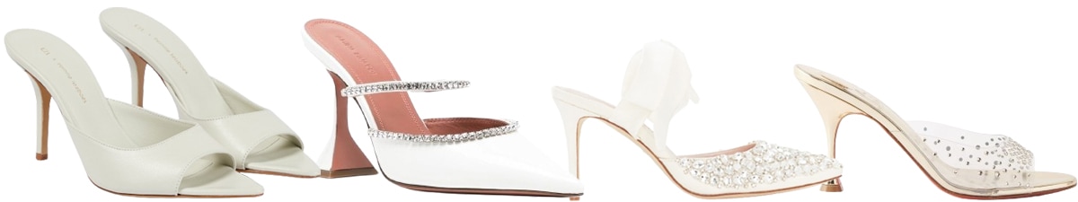Backless mules in minimalist leather, crystal-embellished, and bow-adorned designs strike the balance between elegance and easy wear