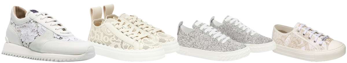 Lace, glitter, and designer sneakers blend comfort and luxury, giving brides an effortlessly chic alternative to heels