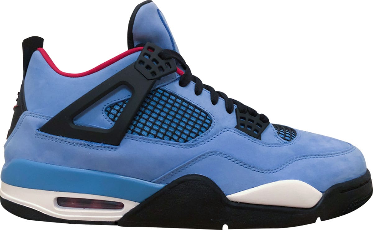 The Air Jordan 4 x Travis Scott Cactus Jack (FF), which was created specifically for Travis Scott's friends and family, has the distinctive Cactus Jack emblem on the right heel and the traditional Nike Air logo on the left