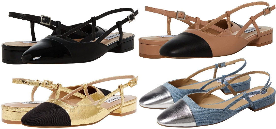 Steve Madden Belina tan slingback flats with pointed toes and low heels