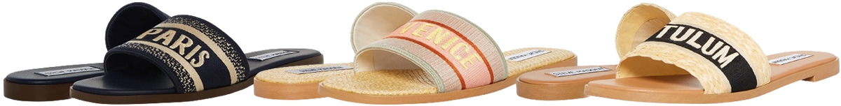 Steve Madden Knox raffia slides with a wide woven strap