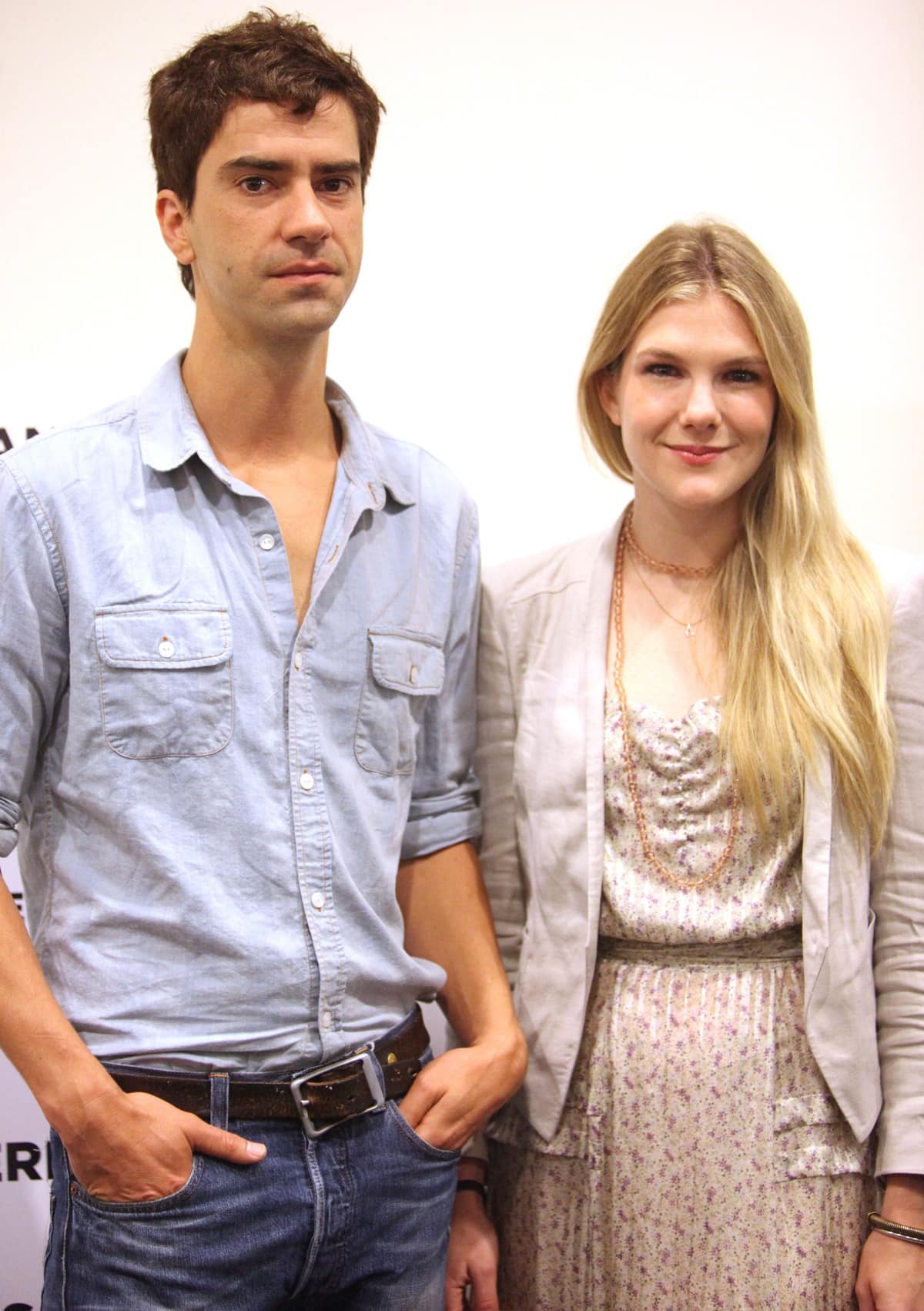 Lily Rabe kept it feminine and casual in a soft floral-print dress layered with a light gray blazer and delicate necklaces while attending an event with Hamish Linklater, who opted for a denim-on-denim look with a chambray shirt and jeans