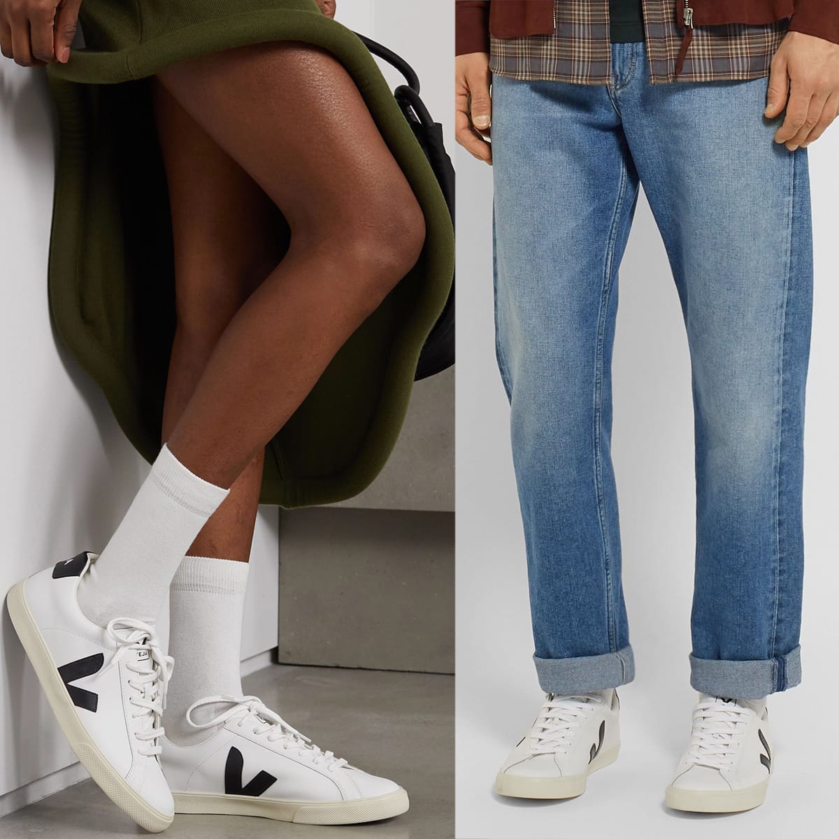 Men can wear women's shoes as some casual styles, like the Veja Esplar, are available in both the men’s and women’s sections