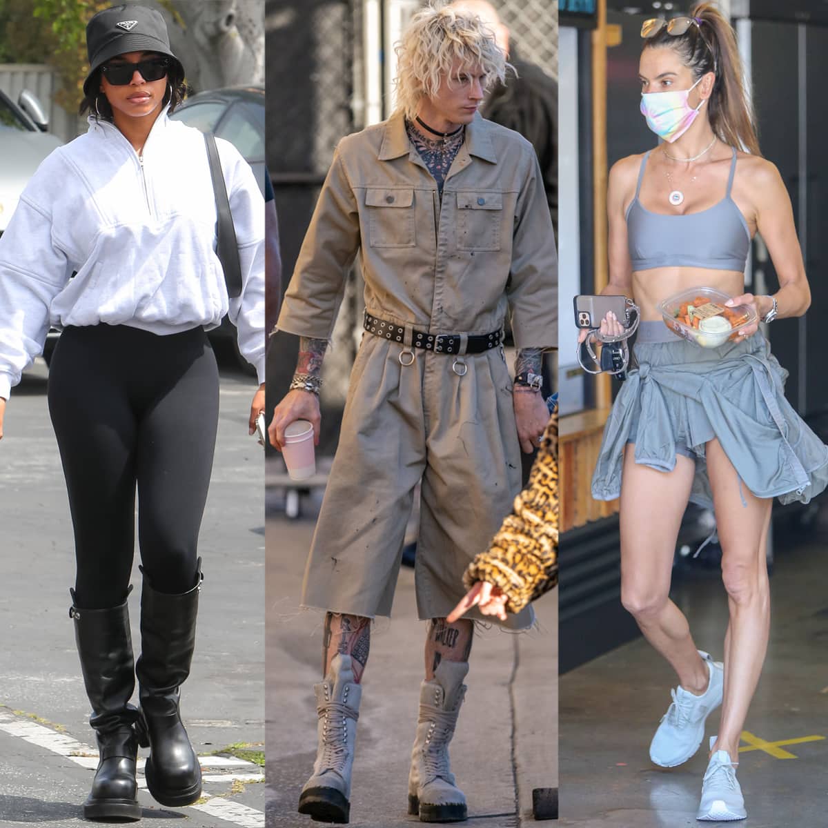 Lori Harvey, Machine Gun Kelly, and Alessandra Ambrosio wearing Rick Owens shoes