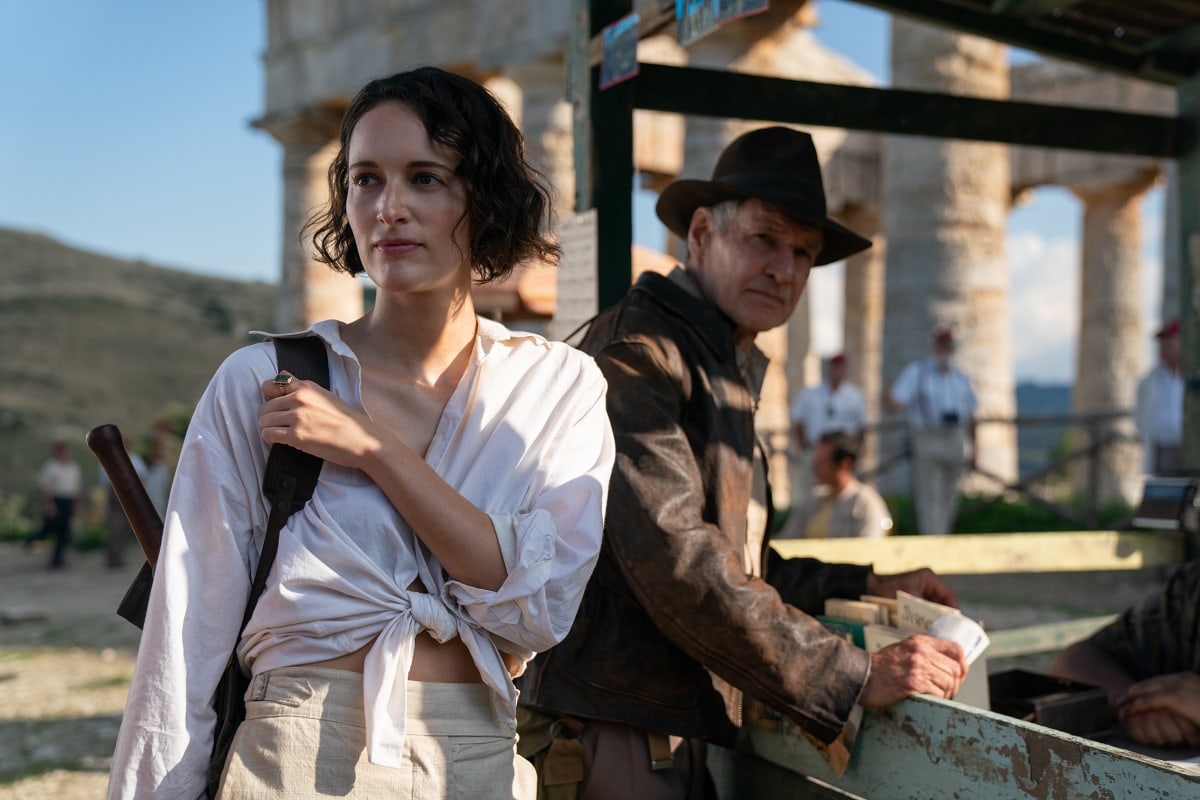 Phoebe Waller-Bridge as Helena Shaw and Harrison Ford as Indiana Jones in the 2023 action-adventure film Indiana Jones and the Dial of Destiny