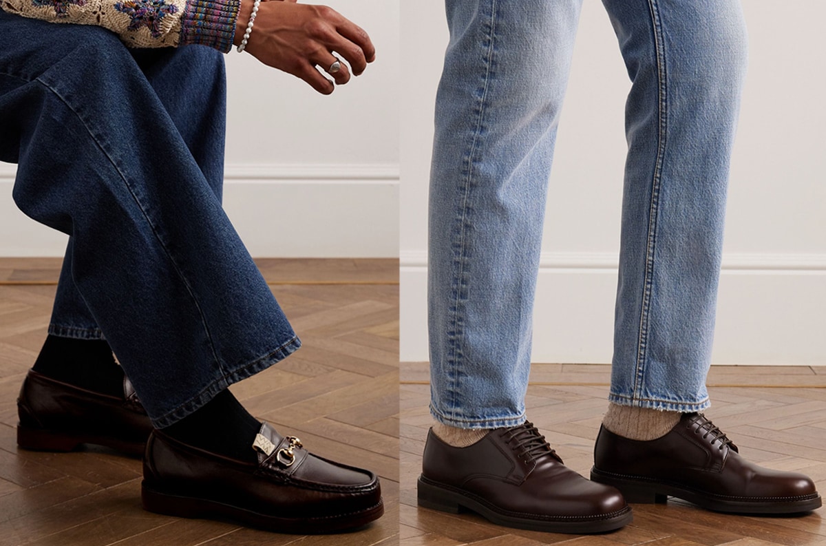 Classic leather loafers, streamlined Oxfords, and modern boots demonstrate how the right footwear can shift an outfit from traditional tailoring to more relaxed denim