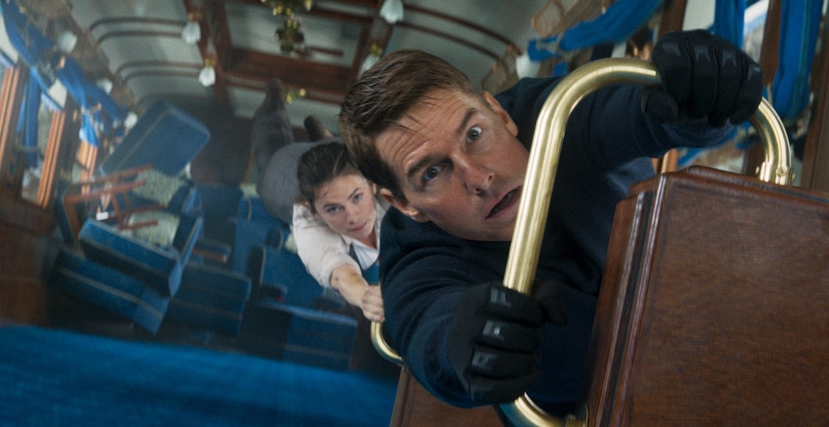Tom Cruise as Ethan Hunt and Hayley Atwell as Grace in the 2023 spy action film Mission: Impossible – Dead Reckoning Part One