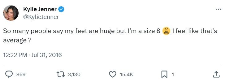 Standing tall in her truth, Kylie Jenner clarifies on Twitter: 'Size 8 shoes – perfectly average, not huge,' dispelling misconceptions about her feet with candid confidence