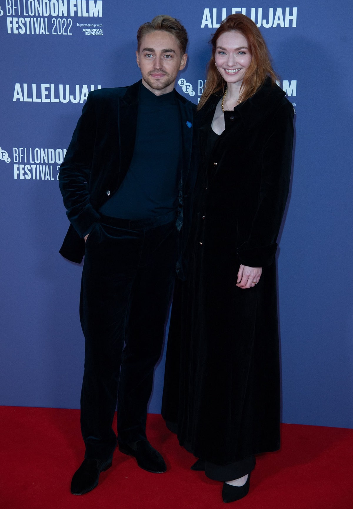 Eleanor Tomlinson attends the Allelujah premiere in London alongside her brother Ross, turning heads in strappy black heels that complemented her elegant evening ensemble