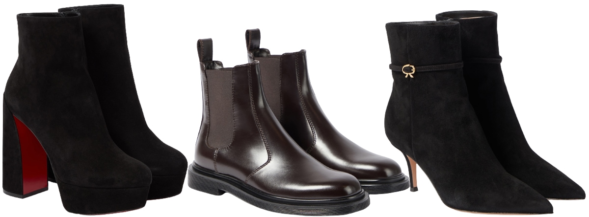 A lineup of ankle boots showcasing their versatility — from platform and Chelsea silhouettes to sleek pointed-toe designs, all defined by their short shafts that rise just to the ankle