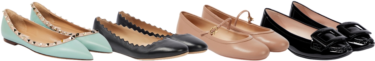 Ballet flats get a modern refresh — from Valentino’s studded edges to scalloped, strappy, and patent interpretations that prove comfort can still look couture
