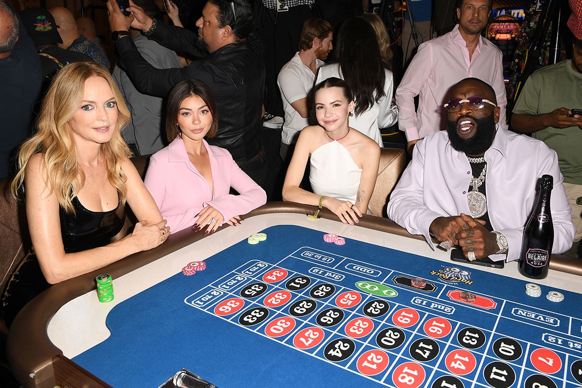 Heather Graham, Sarah Hyland, Bobbi Althoff, and Rick Ross at the New Era in Florida gaming event at Seminole Hard Rock Hotel Casino Hollywood on December 7, 2023