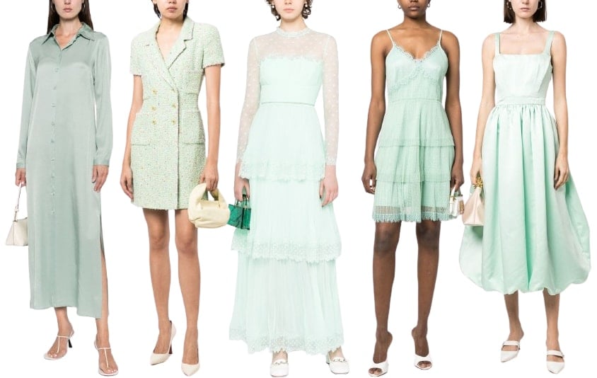 Pairing your green dress with white shoes or heels can give off an airy, refreshing vibe, whether you're going for a formal or casual look