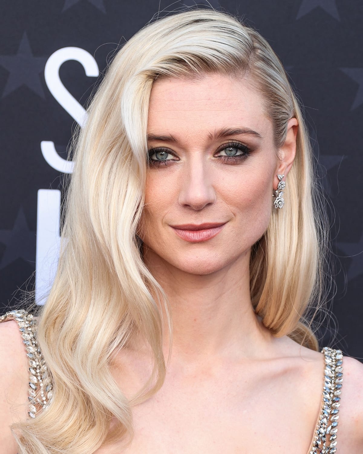 Elizabeth Debicki wore simple yet exquisite jewelry from Christian Dior, showcasing the Dior Large Rose Dior Bagatelle earrings, which added a touch of luxury to her outfit