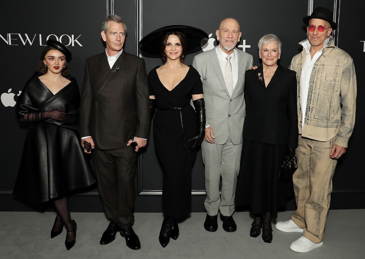 Maisie Williams, Ben Mendelsohn, Juliette Binoche, John Malkovich, Glenn Close, and director Todd A. Kessler at the New York premiere of The New Look at Florence Gould Hall on February 12, 2024