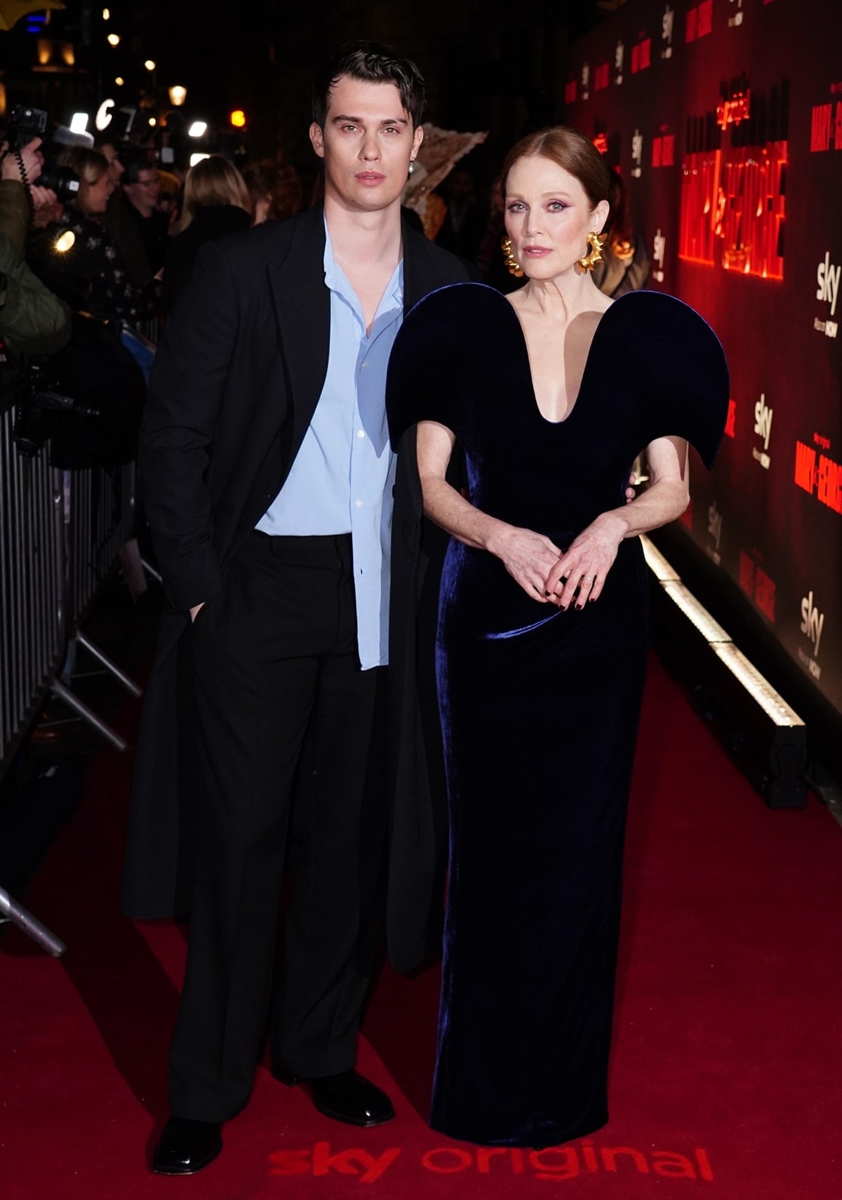 Nicholas Galitzine, alongside Julianne Moore at the Mary George premiere, brings casual charm in Fendi, accented with Christian Louboutin's signature flair