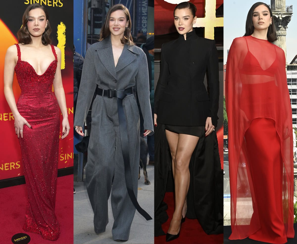 Hailee Steinfeld showcases chic and sultry vampy looks during the press tour for her upcoming American period supernatural horror film, Sinners