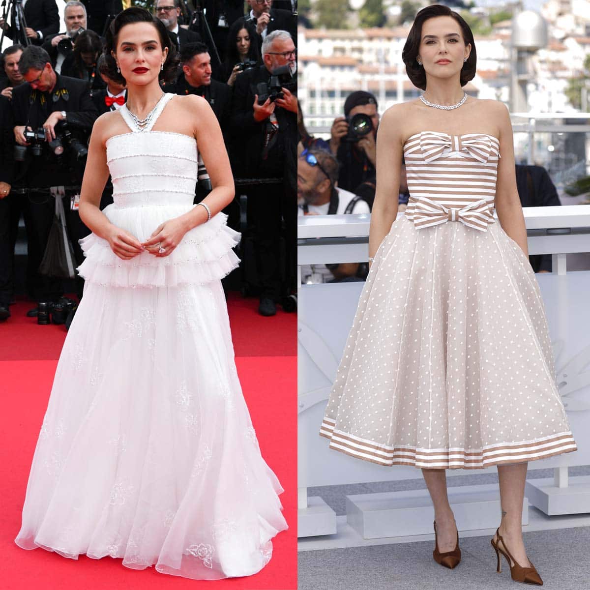 Zoey Deutch channels her inner Jean Seberg at the 78th Cannes Film Festival, stunning in vintage-inspired Chanel looks paired with elegant Christian Louboutin and custom Chanel heels