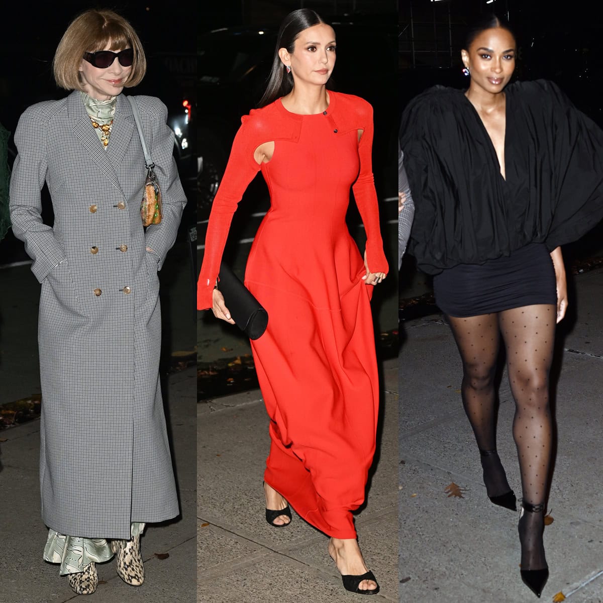 Anna Wintour, Nina Dobrev, and Ciara arrive at the 2025 CFDA/Vogue Fashion Fund Dinner, showcasing three distinct shoe stories—from Anna’s bold snakeskin boots to Nina’s sleek black peep-toe heels and Ciara’s glossy d’Orsay pumps on November 10, 2025, at the Crane Club in New York City