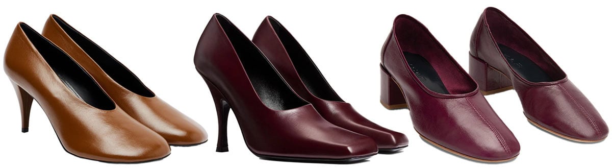 From left to right: Proenza Schouler “Glove,” Khaite “Eva,” and By Far “Prudence” pumps define the glove-shoe revival—rounded, high-coverage, and quietly sculptural