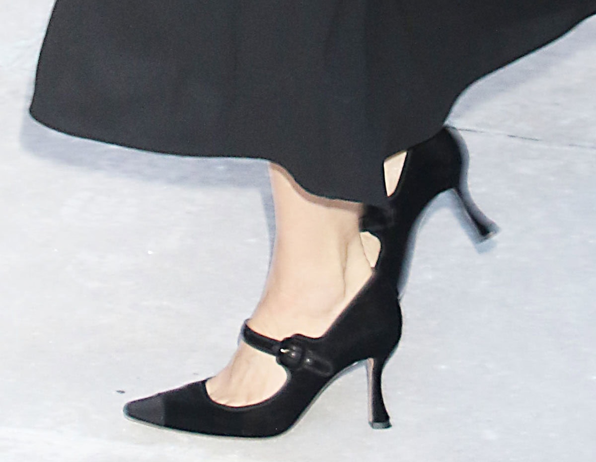 Constance Zimmer slips into the feminine but edgy Alexandre Birman “Jada” Mary Jane pumps featuring grosgrain cap toes, trims, and flared heels