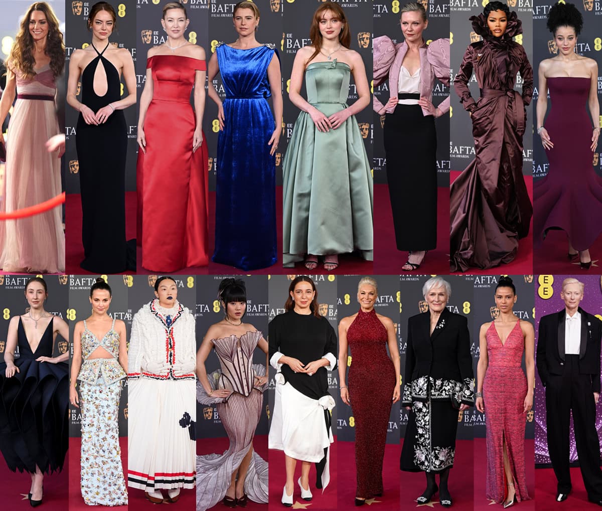 Catherine, Princess of Wales, and plenty of celebrities stun in black, white, red, and jewel-toned gowns paired with minimalist, architectural shoes at the 2026 BAFTA Film Awards at the Royal Festival Hall in London