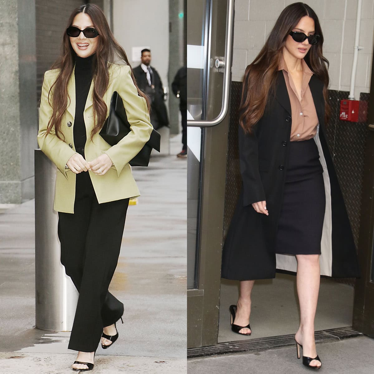 Olivia Munn steps out in New York City on March 30, 2026, alternating between sleek black mules by Paris Texas and Victoria Beckham as she arrives at and departs from her Good Morning America appearance to discuss Your Friends Neighbors