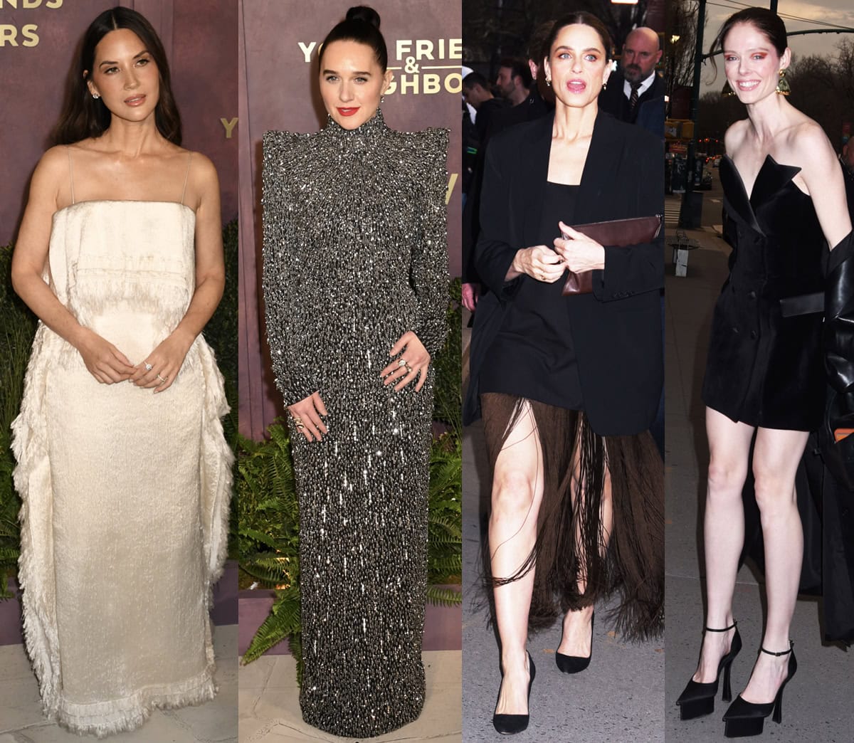 Olivia Munn, Lena Hall, Amanda Peet, and Coco Rocha showcase a striking range of textures and silhouettes—from minimalist strappy heels to sculptural platform pumps—while stepping out in distinctive dresses at Apple TV’s Your Friends Neighbors Season 2 premiere at the New York Historical Society on March 30, 2026, in New York City
