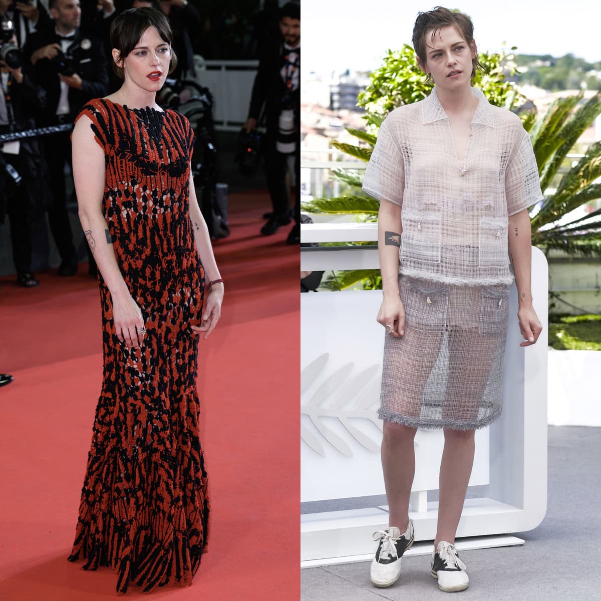 Kristen Stewart wears comfy sneakers by Ruby Brown and Nike with stunning Chanel looks at the 79th Annual Cannes Film Festival premiere and photocall of Full Phil
