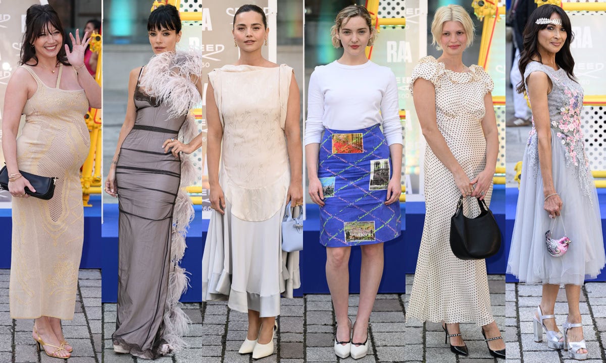 Daisy Lowe, Lily Allen, Jenna Coleman, Catriona Chandler, Pixie Geldof, and Jackie St Clair showcase minimalist yet stunning dresses and heels at the Royal Academy of Arts Summer Exhibition in London
