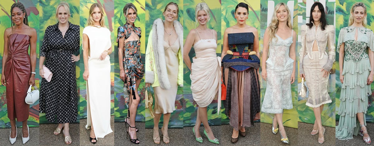 Celebrities showcase an eclectic mix of summer dresses, designer heels, metallic pumps, and elegant sandals at the Serpentine Summer Party held at Serpentine South on June 23, 2026, in London, England