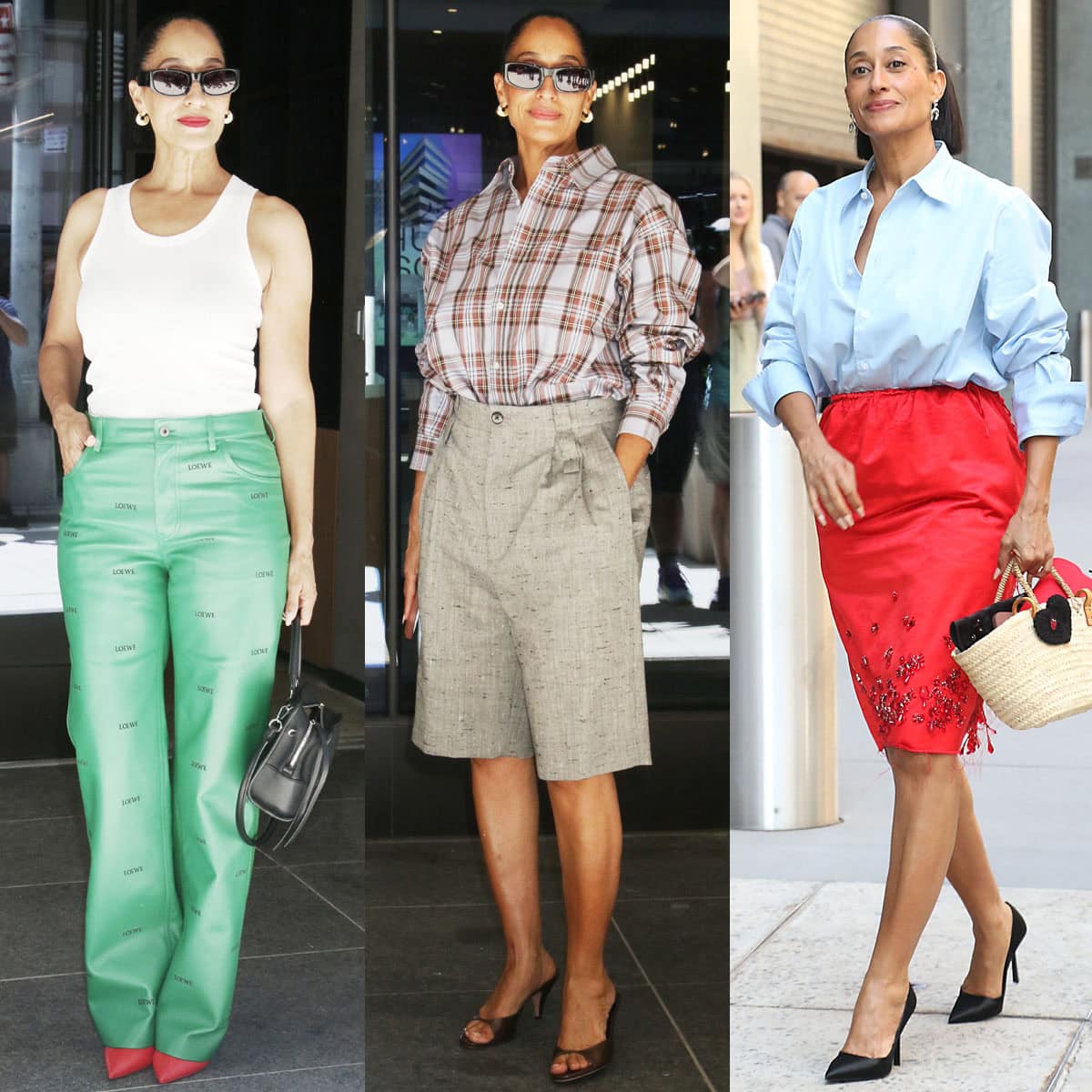 Tracee Ellis Ross promotes the second season of her unscripted travel and self-discovery docuseries, Solo Traveling with Tracee Ellis Ross, in chic summery outfits by Loewe, Willy Chavarria, Jude, and Prada