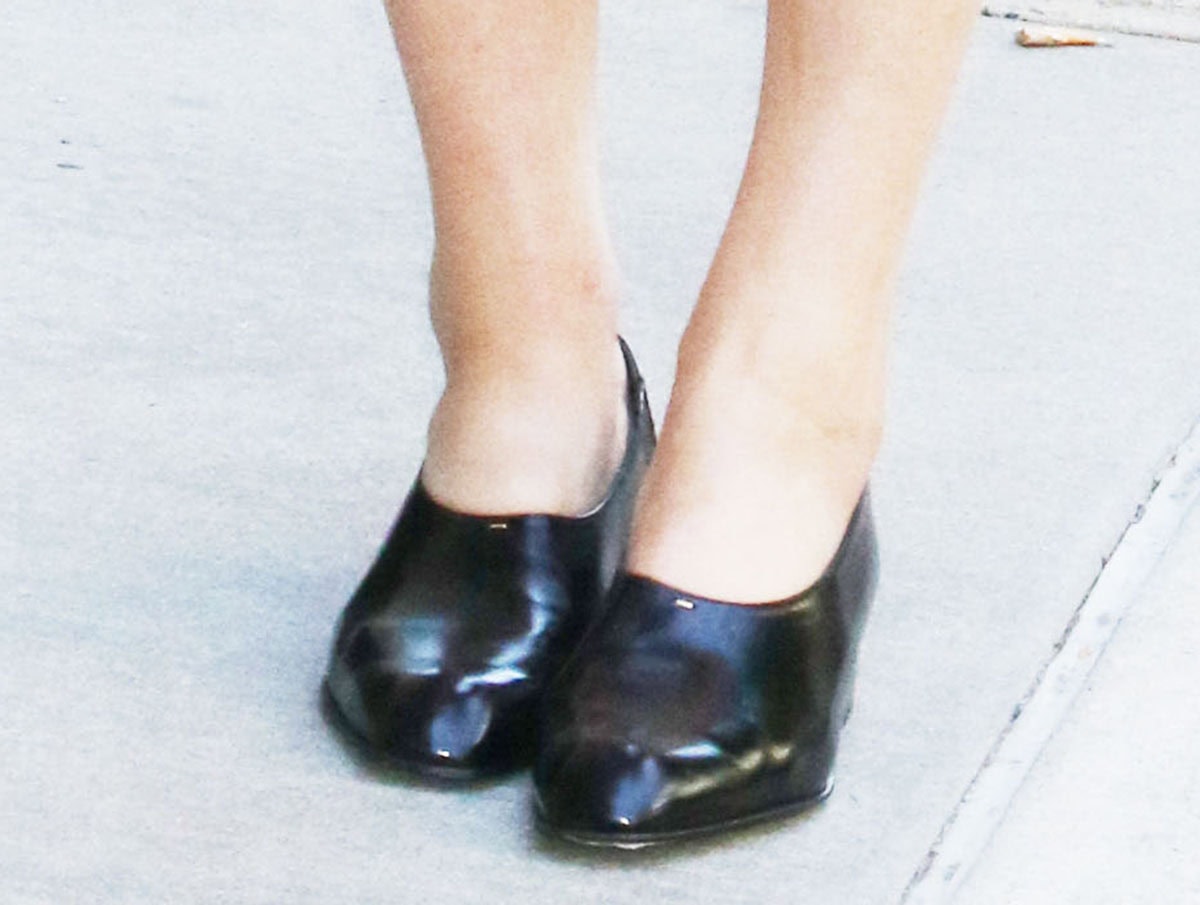 Sarah Pidgeon brings '90s cool to her minimalist style with Khaite’s “Colt” loafers featuring a classic slip-on design with rounded, snipped toes, elasticated heel counters, and low stacked heels