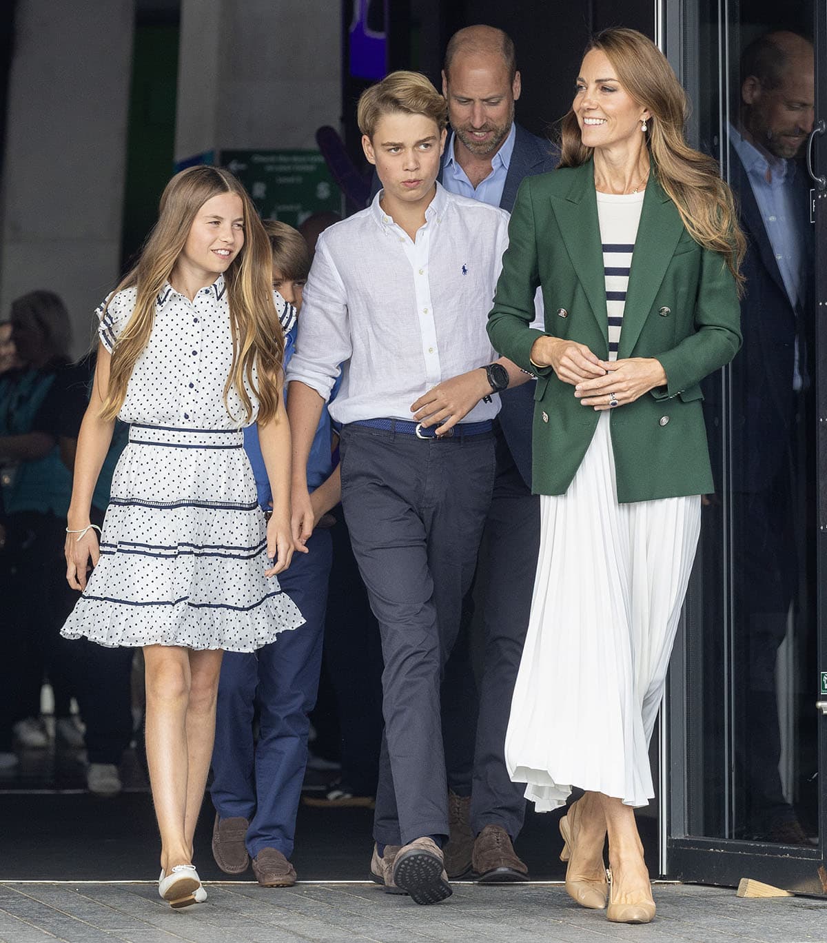 Catherine, Princess of Wales (known as the Duchess of Rothesay in Scotland), leaves Glasgow's Hydro Arena with Prince William, Prince George, Princess Charlotte, and Prince Louis after attending the 2026 Commonwealth Games