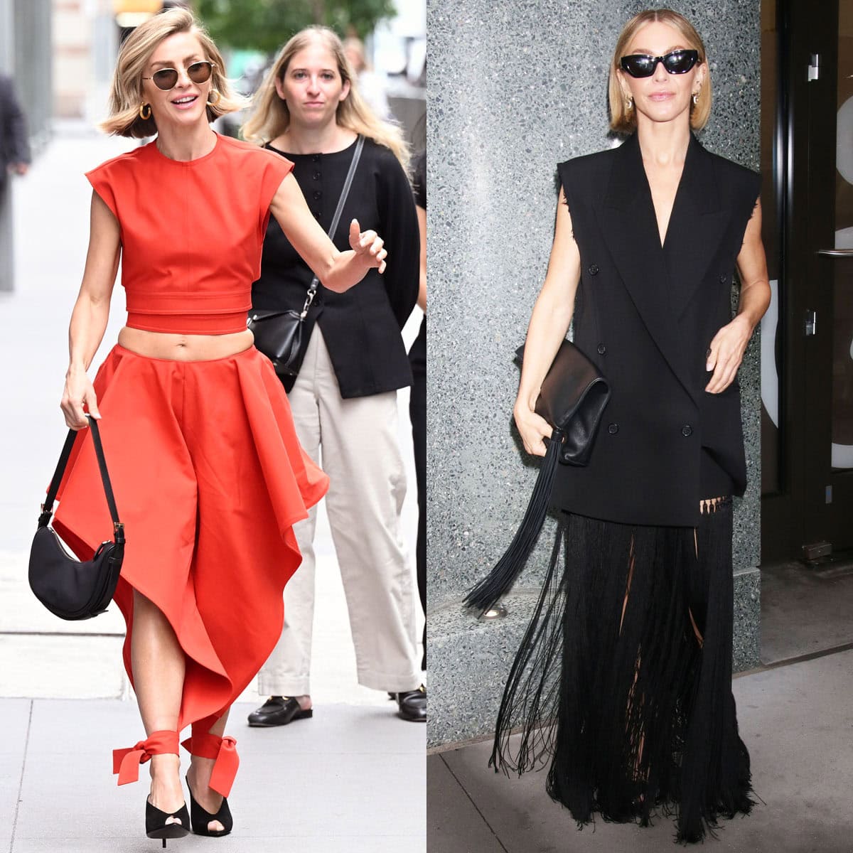 Julianne Hough promotes the 35th Season of Dancing with the Stars on Good Morning America wearing summery Alaïa and Michael Kors outfits with black mules